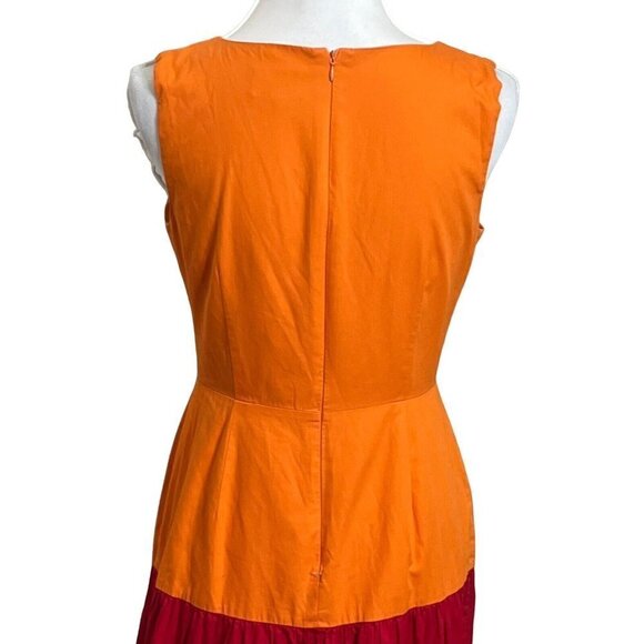 Milly Nicola Colorblock Maxi Dress Pink Orange Women’s Size 4 Cotton Poplin - Picture 8 of 15